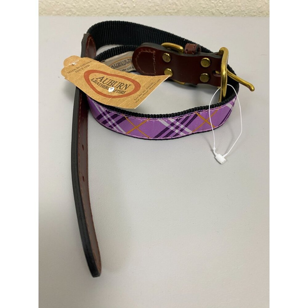 NEW Auburn Leathercrafters Belt size 26 Lavender Lattice Dog Collar Plaid NWT